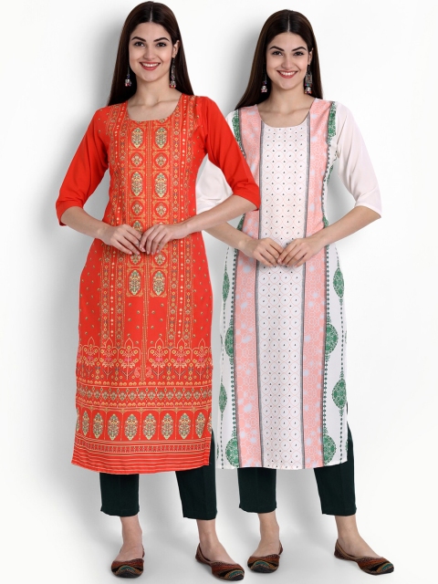 

Ethnic basket Women Pack of 2 Multicoloured Floral Printed Crepe Kurta, Multi