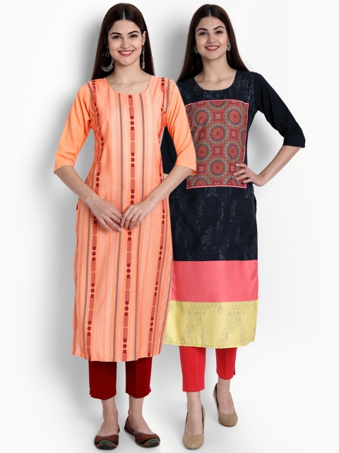 

Ethnic basket Women Pack of 2 Multicoloured Printed Crepe Straigh Kurta, Multi