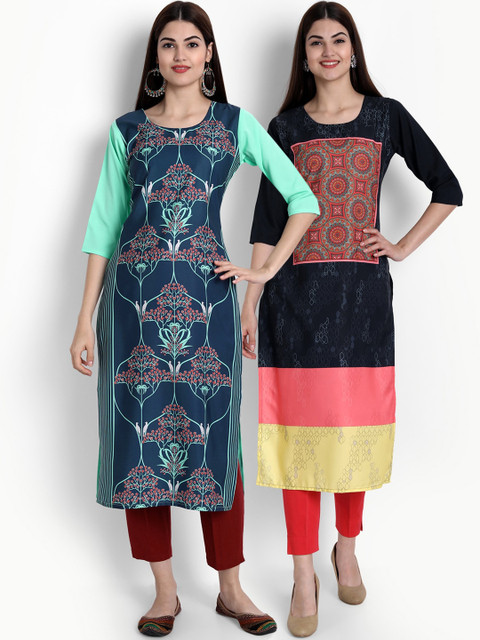 

Ethnic basket Women Pack Of 2 Straight Kurtas, Blue