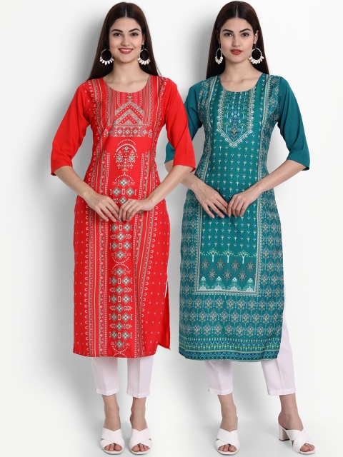 

Ethnic basket Women Pack Of 2 Multi Ethnic Motifs Printed Crepe Kurta