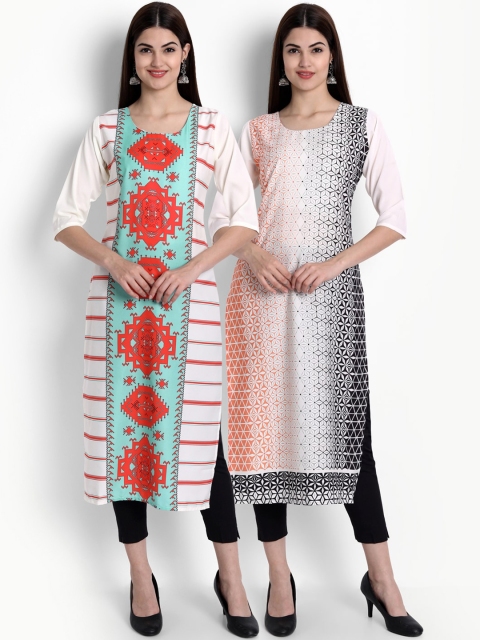 

Ethnic basket Women Pack of 2 Printed Crepe Kurta, White