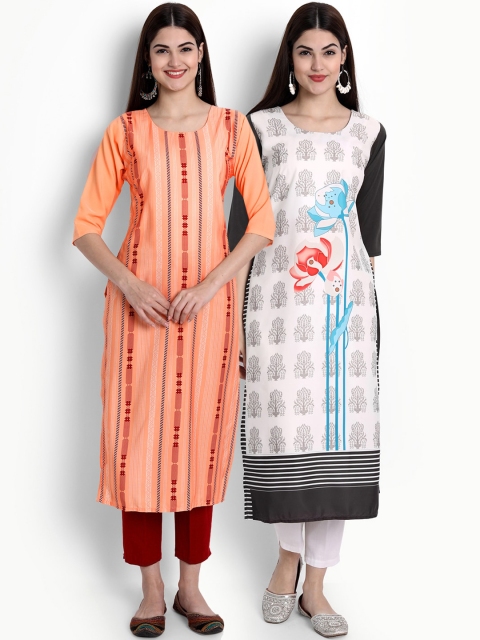 

Ethnic basket Women Orange & White Pack Of 2 Ethnic Motifs Printed Kurta
