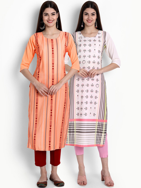 

Ethnic basket Women Pack of 2 Ethnic Motifs Printed Crepe Kurta, Peach