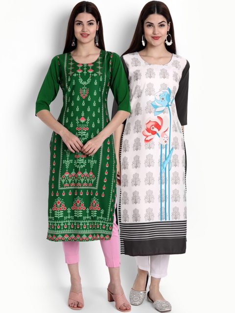 

Ethnic basket Women Pack Of 2 Straight Kurtas, Green