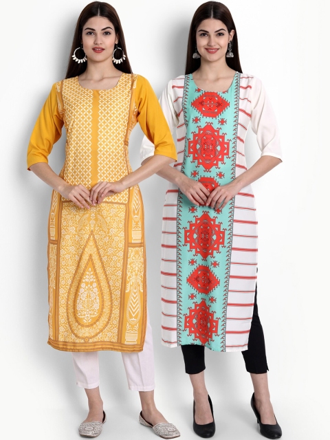 

Ethnic basket Women Pack of 2 Digital Printed Straight Kurtas, Yellow