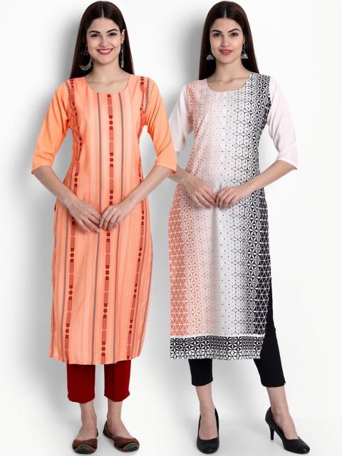 

Ethnic basket Women Pack Of 2 Multicoloured Ethnic Motifs Printed Crepe Kurta, Multi