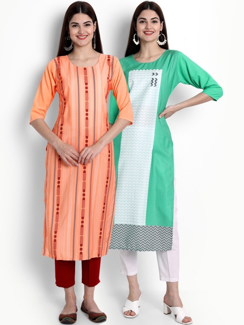 

Ethnic basket Women Multicoloured Geometric Thread Work Crepe Kurta, Multi