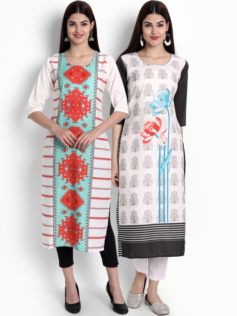 

Ethnic basket Women Pack of 2 Multicoloured Ethnic Motifs Printed Crepe Kurta, Multi