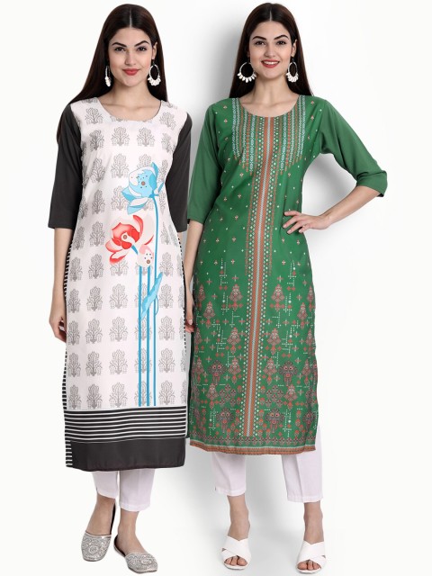 

Ethnic basket Women Pack of 2 Multicoloured Printed Crepe Straight Kurta, Multi