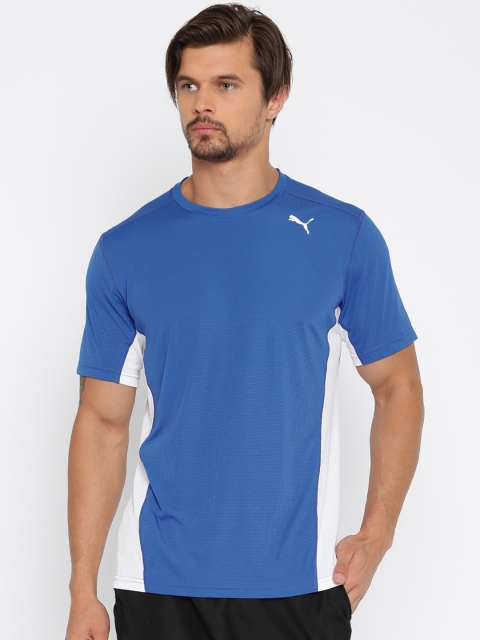 

Puma Men Blue Cross the Line Colorblocked Round Neck T-shirt