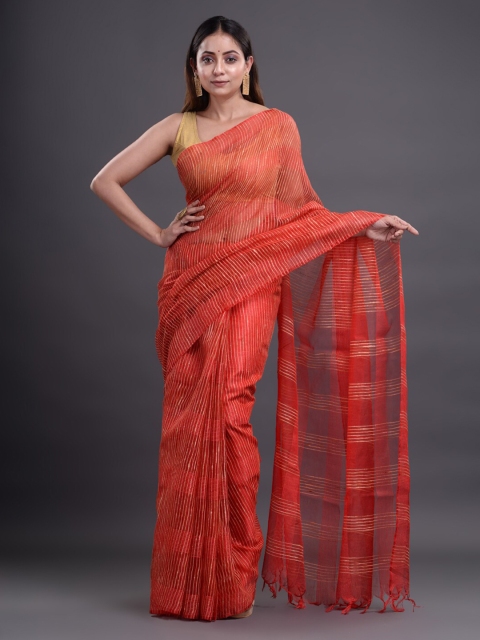 

Mitera Red Striped Silk Cotton Bhagalpuri Saree