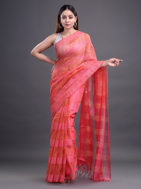 

Mitera Pink Checked Silk Cotton Bhagalpuri Saree