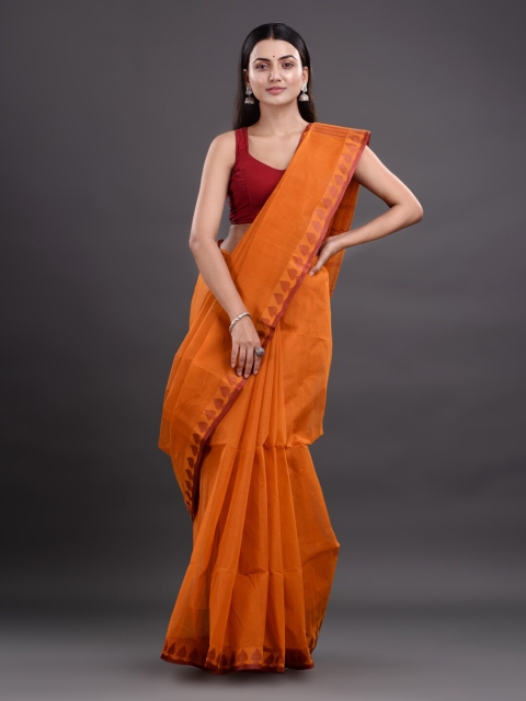 

Mitera Orange & Brown Pure Cotton Taant Saree