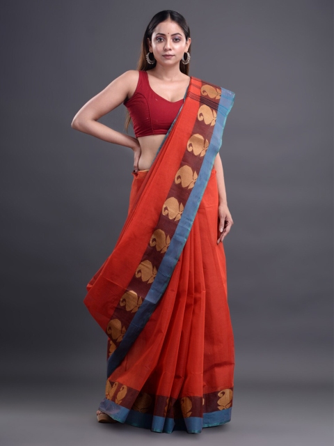 

Mitera Rust Woven Design Pure Cotton Saree