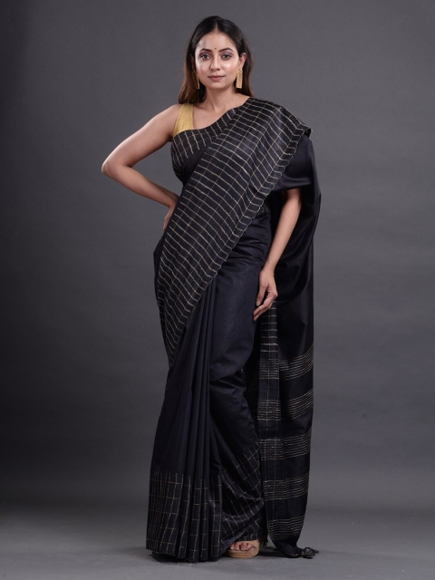 

Mitera Black Solid Silk Cotton Heavy Work Bhagalpuri Saree