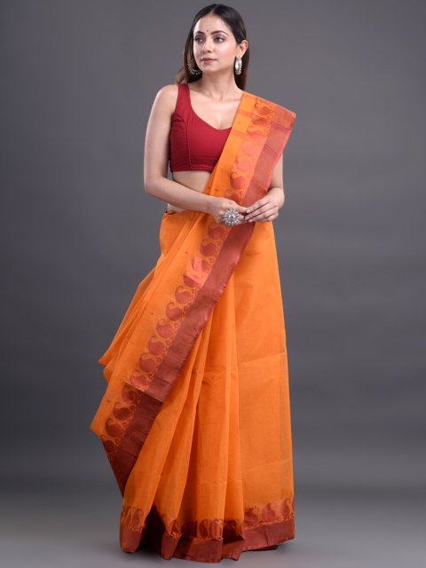 

Mitera Orange & Brown Pure Cotton Taant Saree