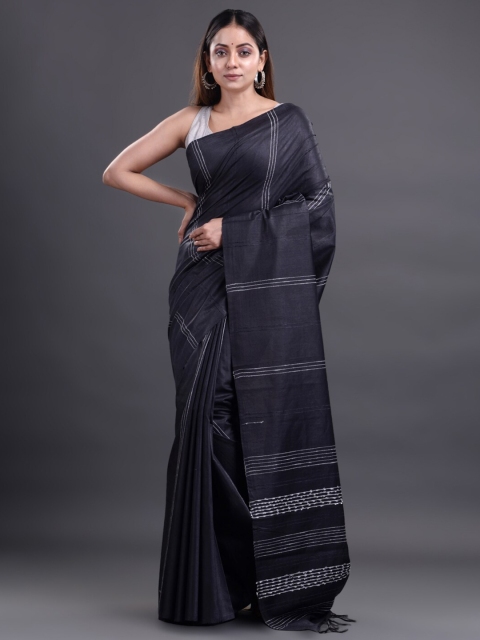 

Mitera Black & Grey Striped Silk Cotton Bhagalpuri Saree