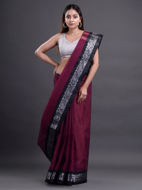 

Mitera Magenta & Black Woven Design Pure Cotton Heavy Work Taant Saree