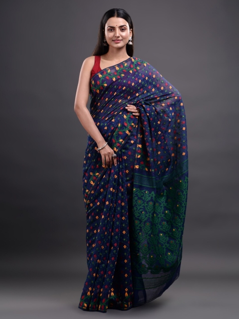 

Mitera Blue & Green Woven Design Pure Cotton Saree