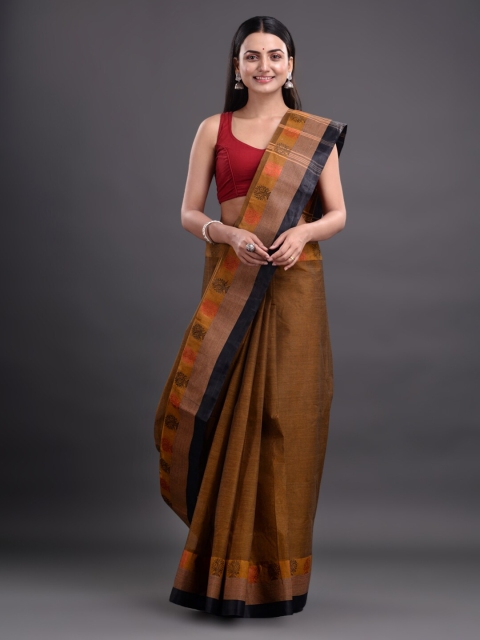 

Mitera Mustard & Black Woven Design Pure Cotton Taant Saree