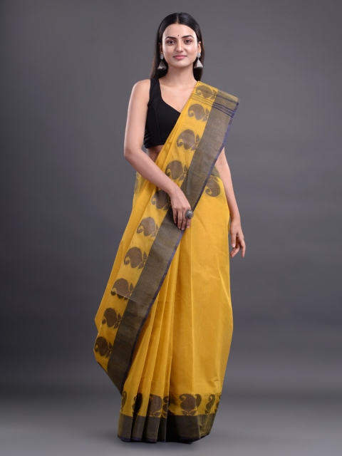 

Mitera Yellow & Brown Woven Design Pure Cotton Heavy Work Taant Saree