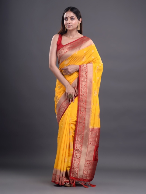 

Mitera Yellow & Red Woven Design Silk Blend Banarasi Saree