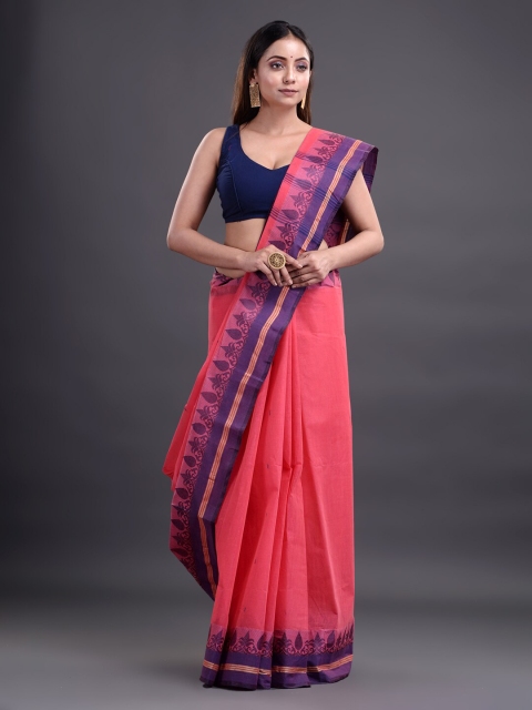 

Mitera Coral & Violet Pure Cotton Taant Saree