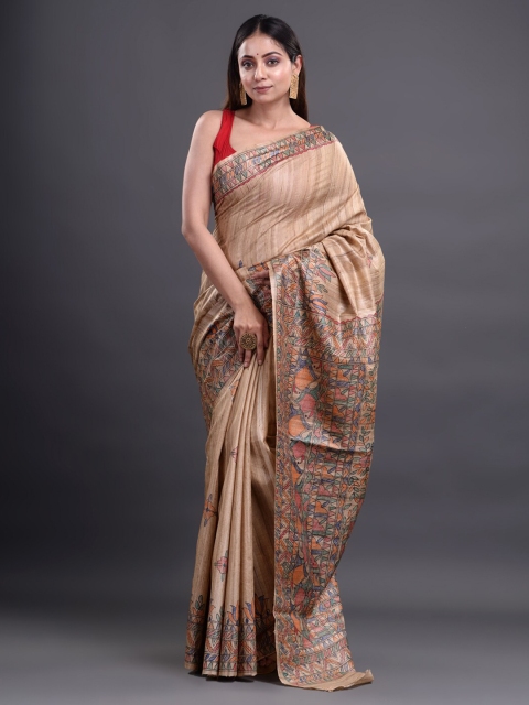 

Mitera Beige Ethnic Motifs Printed Saree