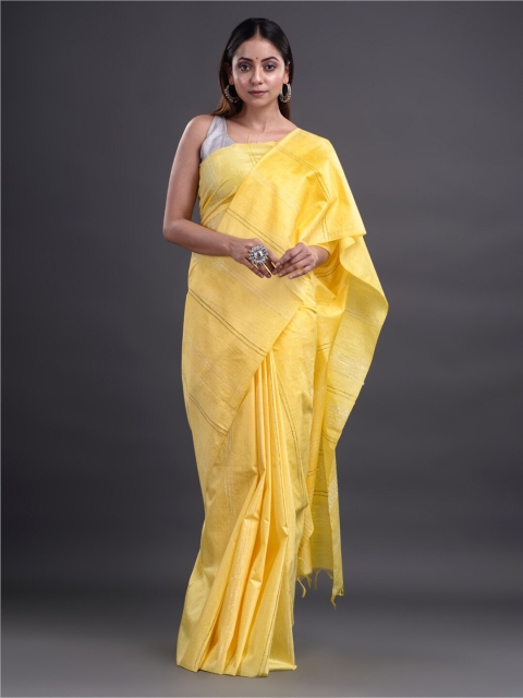

Mitera Yellow Striped Silk Cotton Bhagalpuri Saree
