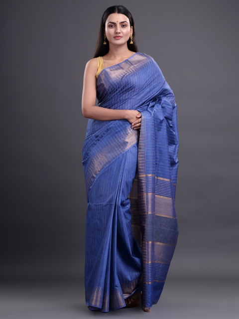 

Mitera Blue Striped Silk Cotton Bhagalpuri Saree