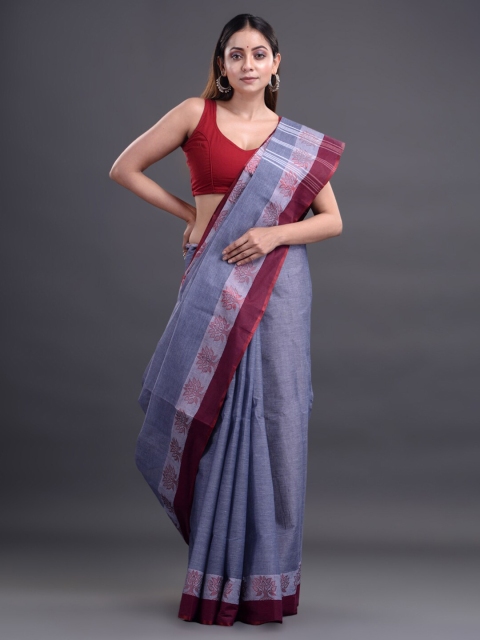 

Mitera Grey & Maroon Woven Design Pure Cotton Taant Saree