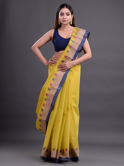 

Mitera Yellow Pure Cotton Taant Saree