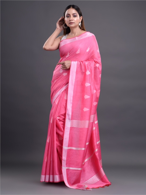 

Mitera Pink & White Woven Design Silk Cotton Bhagalpuri Saree