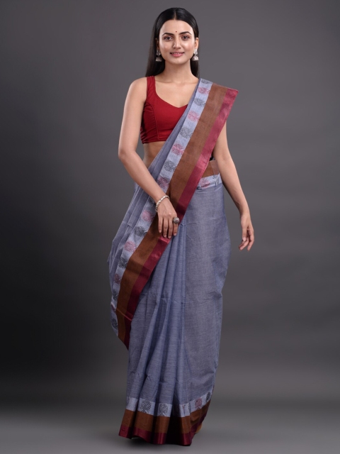 

Mitera Grey & Maroon Woven Design Pure Cotton Taant Saree