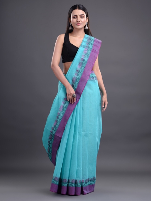 

Mitera Blue & Violet Woven Design Pure Cotton Taant Saree