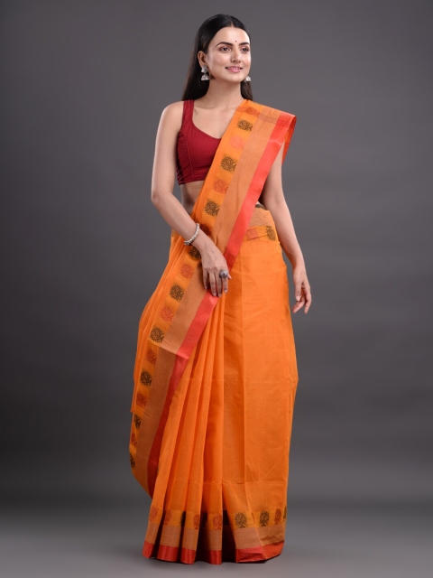 

Mitera Mustard & Black Woven Design Pure Cotton Taant Saree