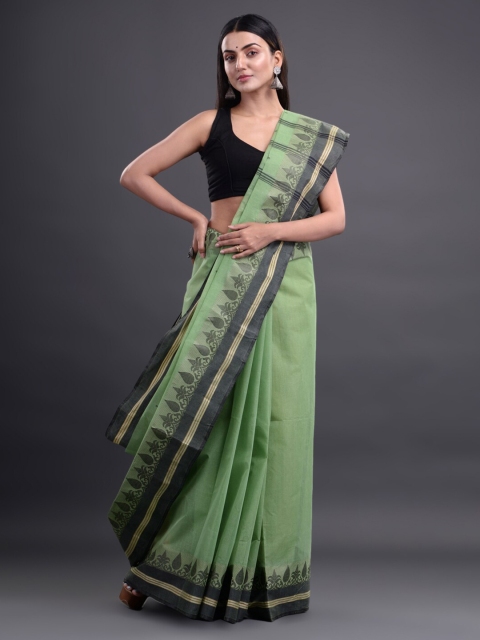 

Mitera Green Zari Pure Cotton Taant Saree
