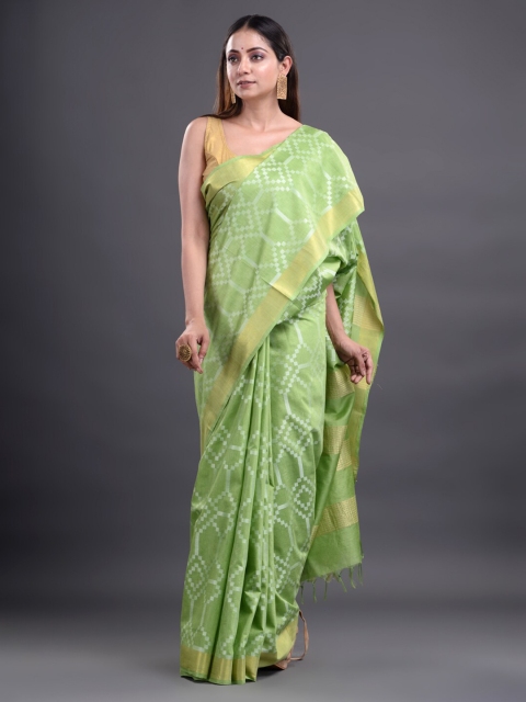 

Mitera Green & Gold-Toned Zari Silk Cotton Bhagalpuri Saree