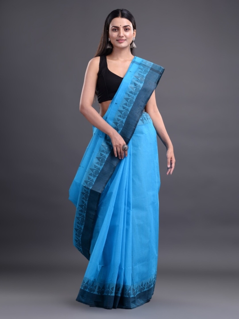 

Mitera Blue Pure Cotton Taant Saree