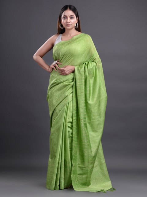 

Mitera Green Striped Silk Cotton Bhagalpuri Saree