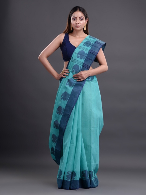 

Mitera Blue Pure Cotton Taant Saree