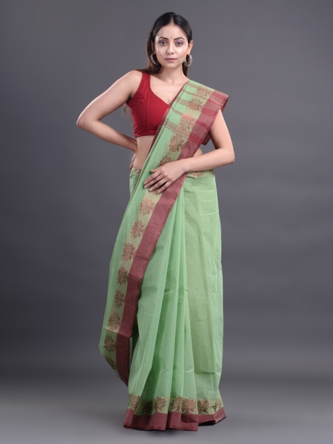 

Mitera Green & Maroon Zari Pure Cotton Taant Saree