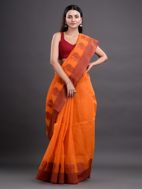 

Mitera Orange & Brown Pure Cotton Taant Saree