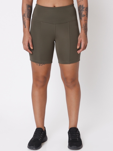 

Silvertraq Women Green Slim Fit High-Rise Training or Gym Shorts
