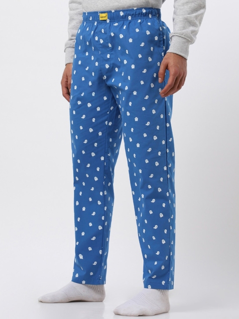 

Bewakoof Men Blue & White Ghost Printed Cotton Lounge Pants