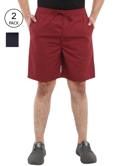 

V-Mart Men Navy Blue & Maroon Mid-Rise Sports Shorts Pack Of 2