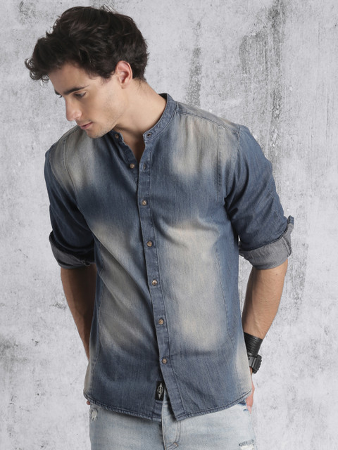 

Roadster Men Blue Regular Fit Faded Denim Shirt