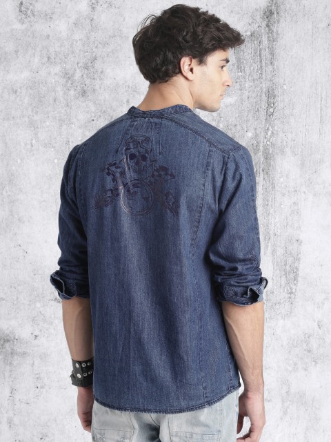 

Roadster Men Blue Regular Fit Printed Denim Shirt