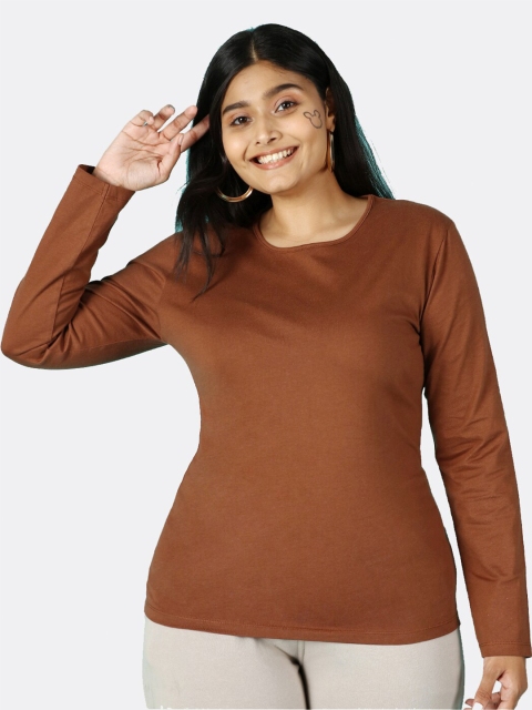 

Bewakoof Plus Women Brown Regular Fit T-shirt