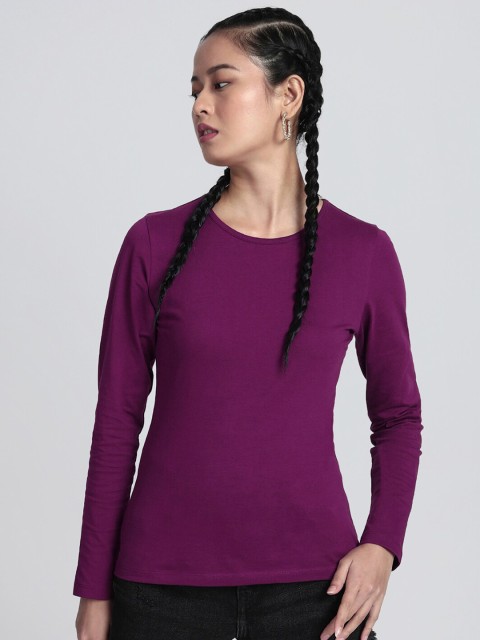 

Bewakoof Women Purple Slim Fit Pure Cotton T-shirt